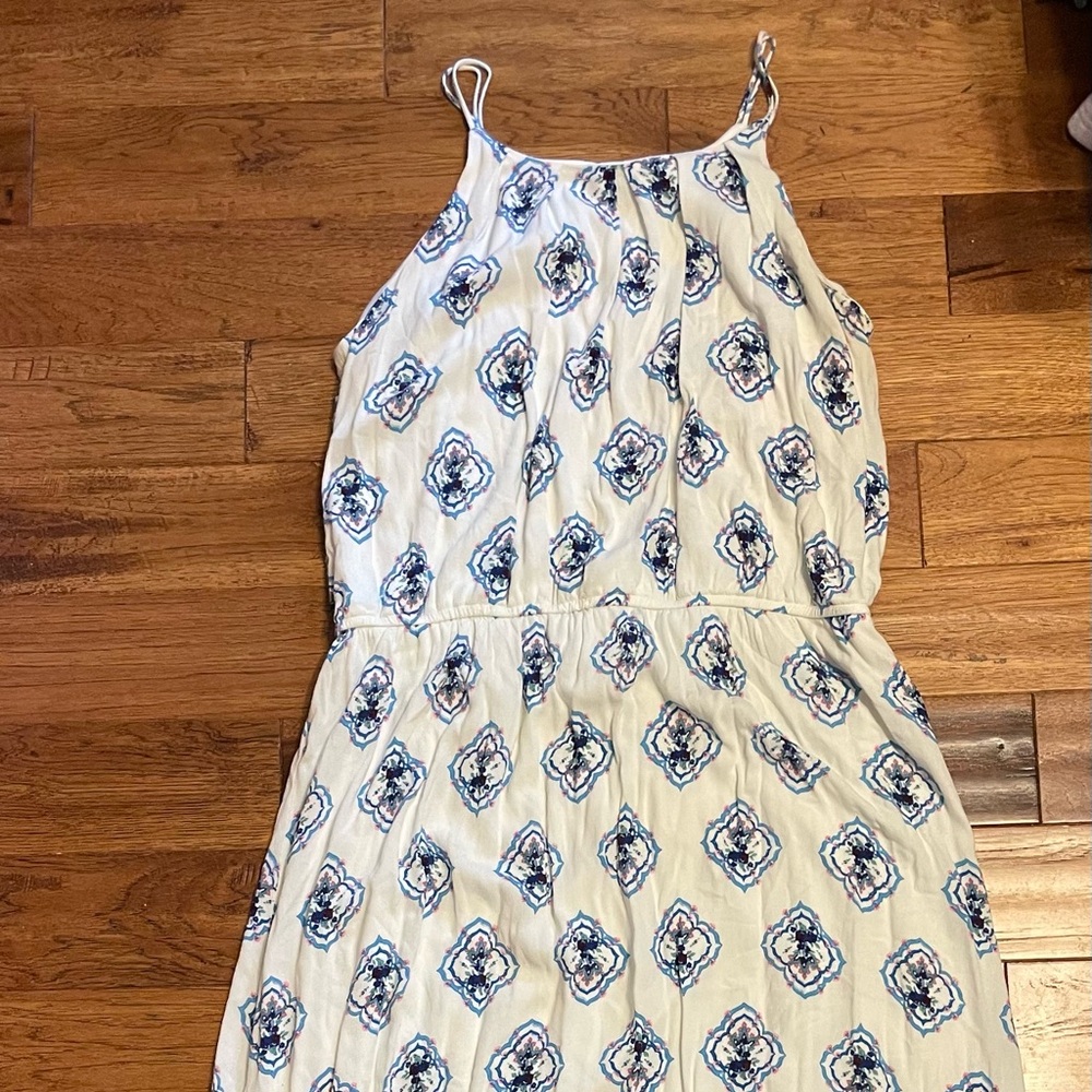 Halter Top Maxi Dress with Blue and Red Pattern